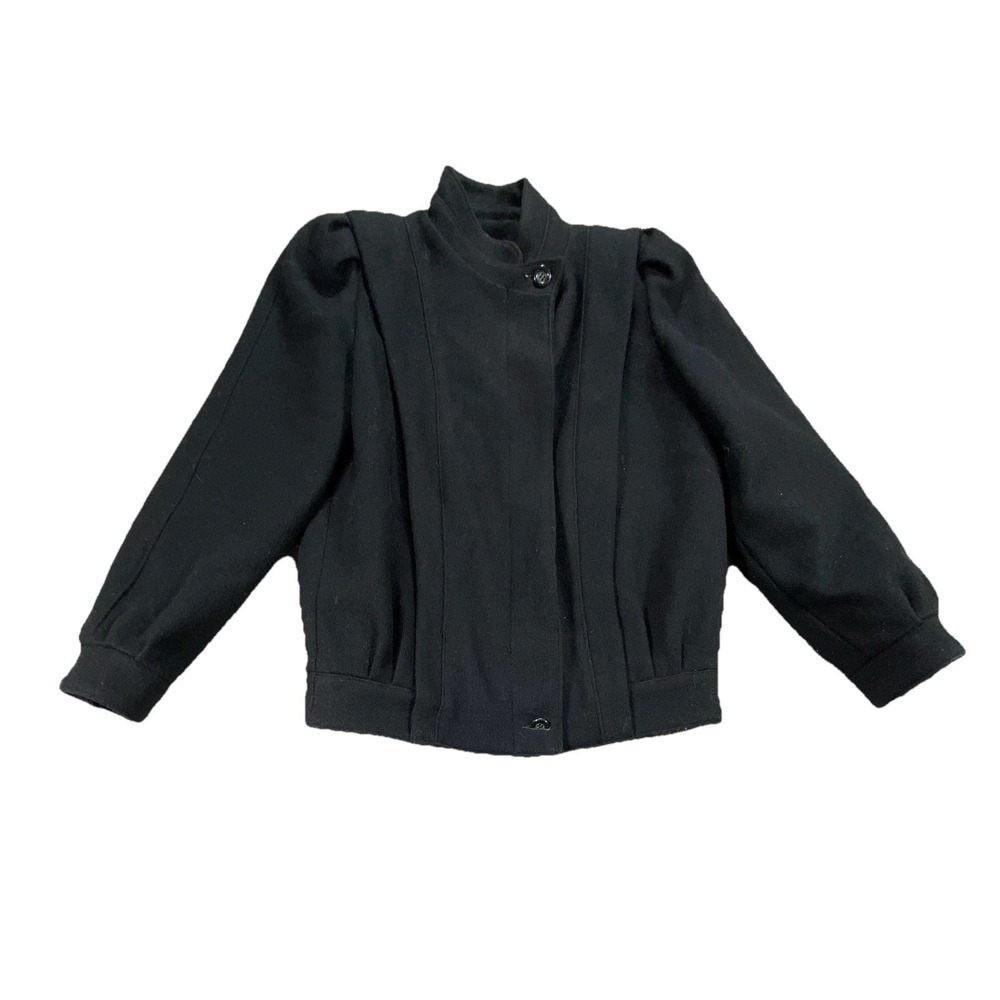 Vintage David Benjamin Bomber Jacket Womens 5 Black Virgin Wool Puffed Shoulder